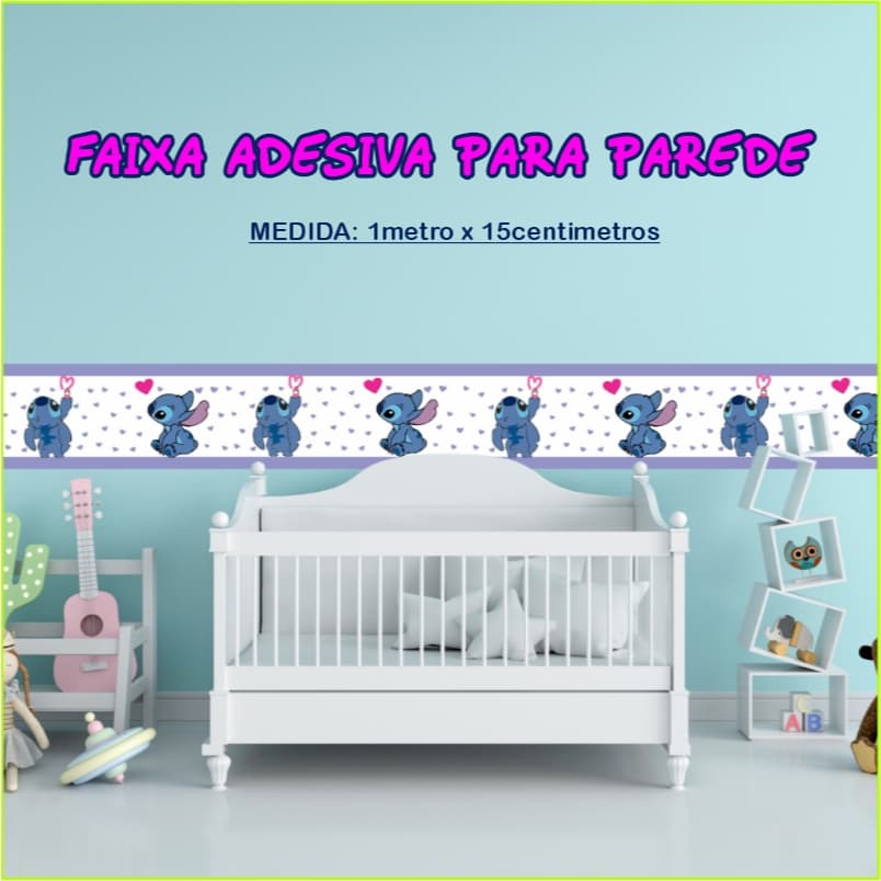 1 unidade Faixa Lilo Stitch 1x0,15mt Adesivo parede - Decoração Quarto Bebê Infantil Papel Parede Baby