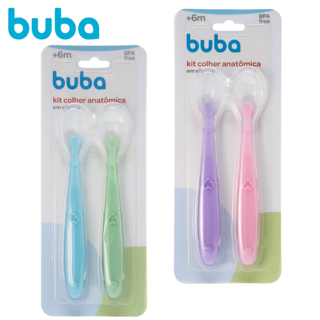 Kit 2 Colher Silicone Buba Anatômica Alimentação Bebê Papinha Introdução Alimentar Molinha Colheres