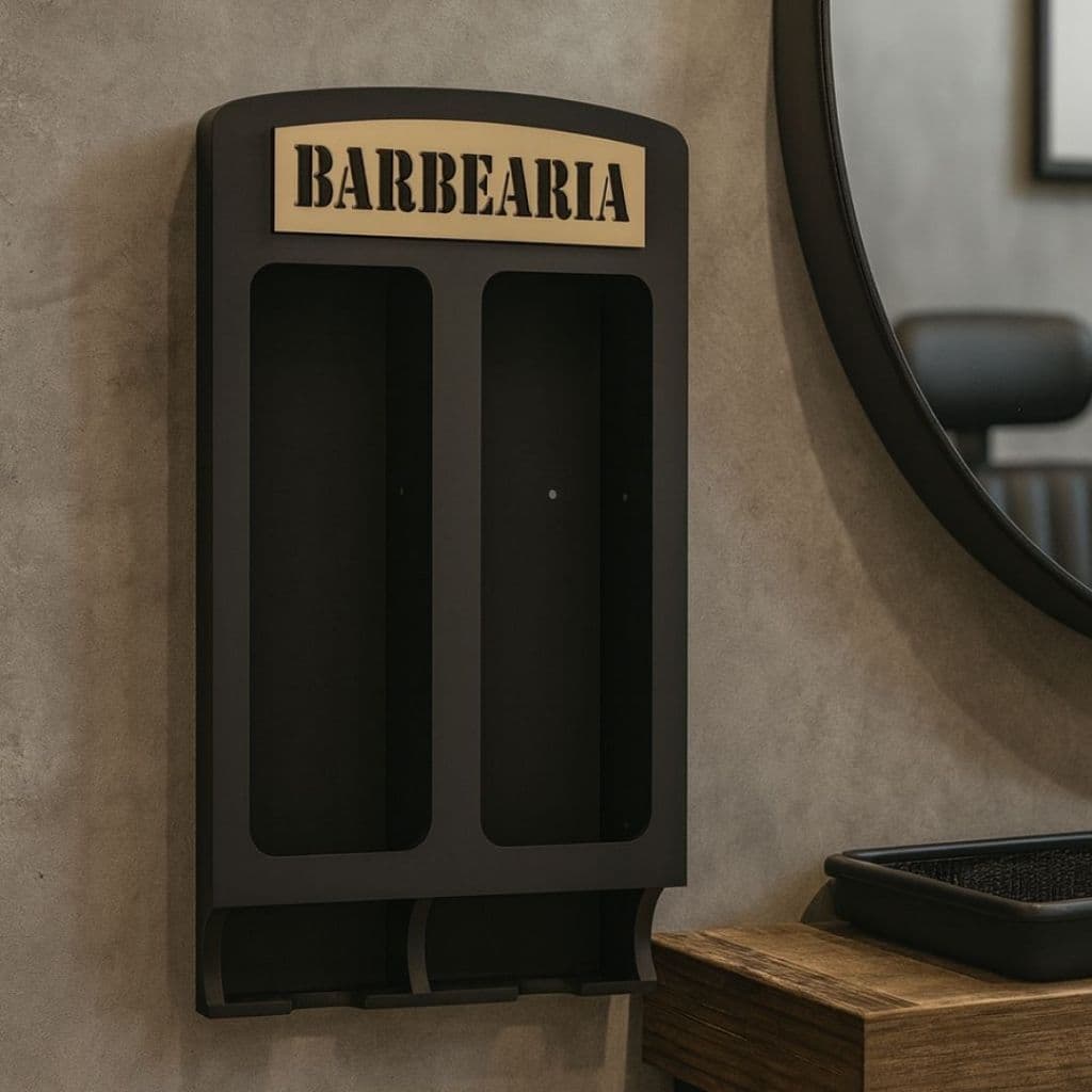 Suporte para 20 Pomadas em MDF com Decoração em Acrílico Barbearia