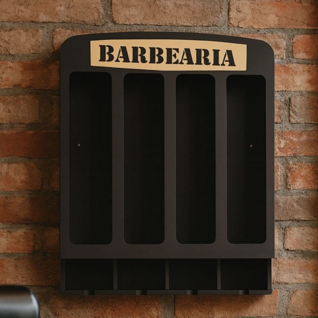 Suporte para 40 Pomadas em MDF com Decoração em Acrílico Barbearia