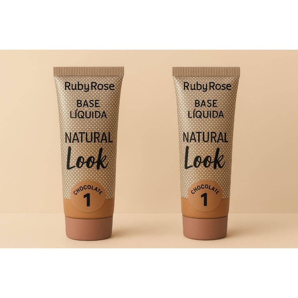 KIT 2 PEÇAS - Base Líquida Natural Look - Ruby Rose 29ML CHOC TONS 1