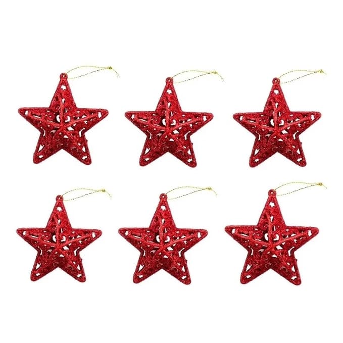 Estrela Vazada Gliter Vermelha 9cm Natal 6 Pçs Magizi 21473