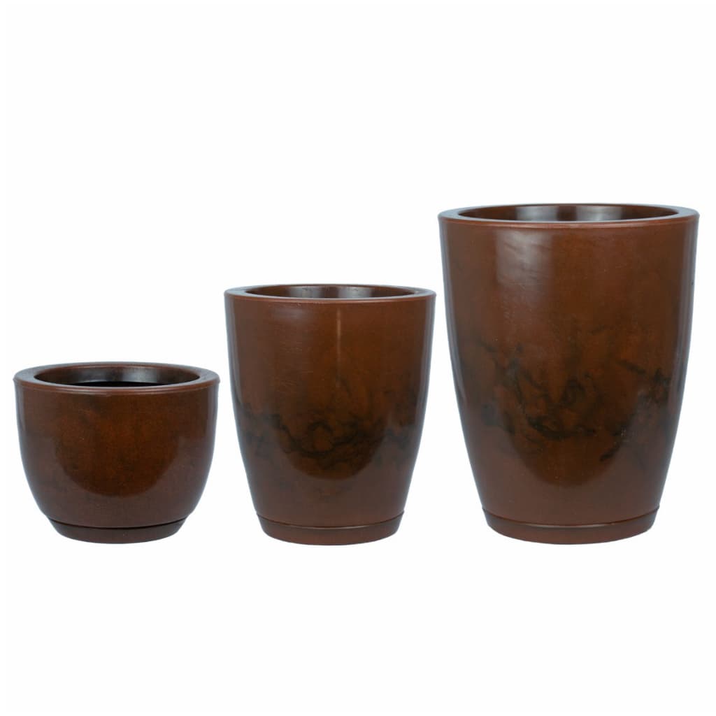 Vasos Premium Kit 3 Polietileno Marmorizado Coluna Bojo 1,2 com Prato Coletor para Jardim e Casa