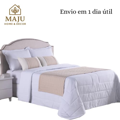 Kit Peseira de Cama 5 Peças Casal/Queen + Almofadas Cheias Percal 300 Fios 100% Poliéster