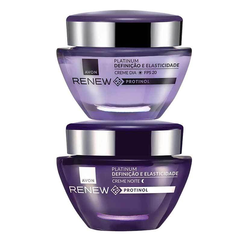 Creme Facial Avon Renew Platinum Dia ou Noite Definição e Contorno 55+ - 50g Cada