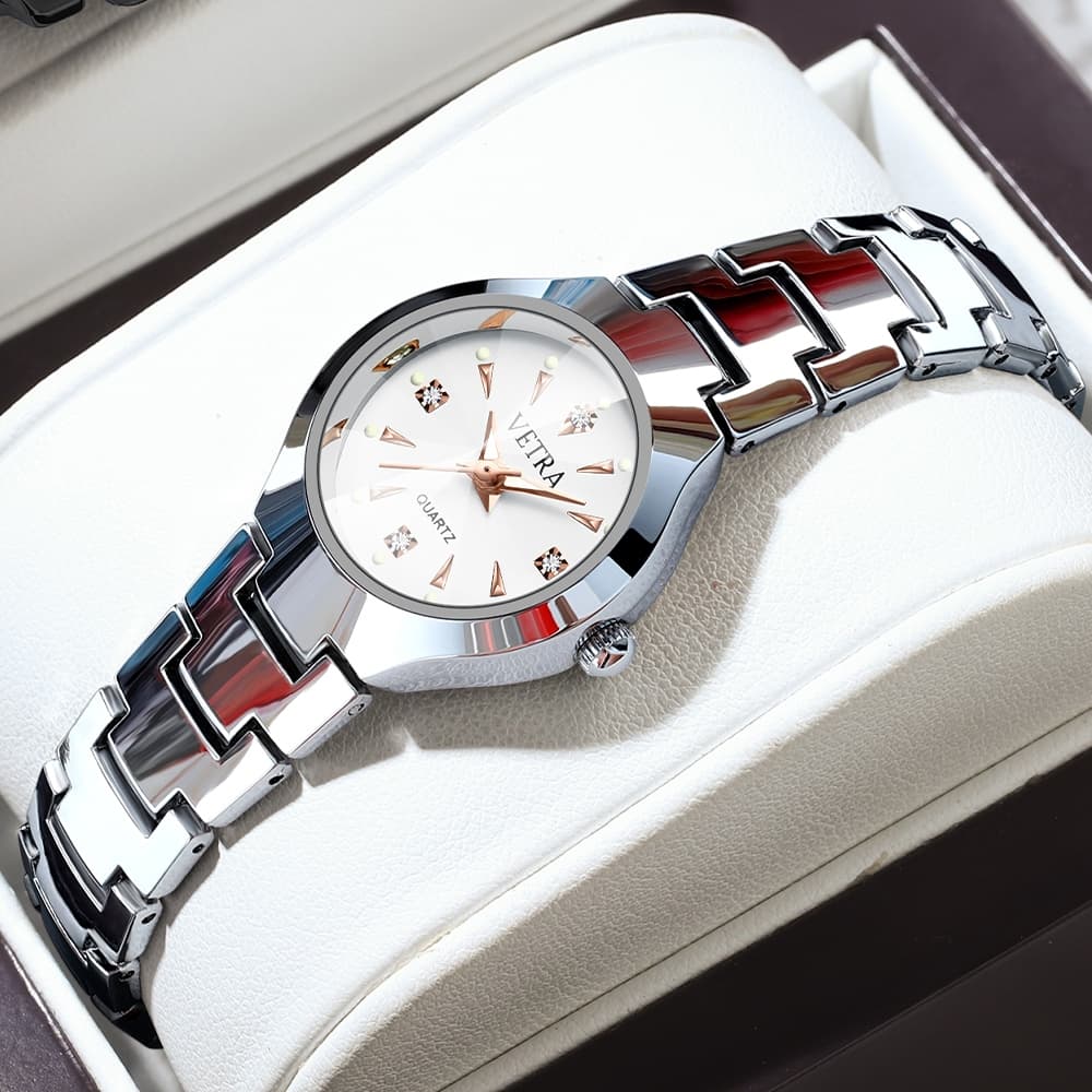 VETRA Relógio Relogio Feminino Luxo A Prova D Água Original Presente para Mulher Aço Inoxidável Prata S541