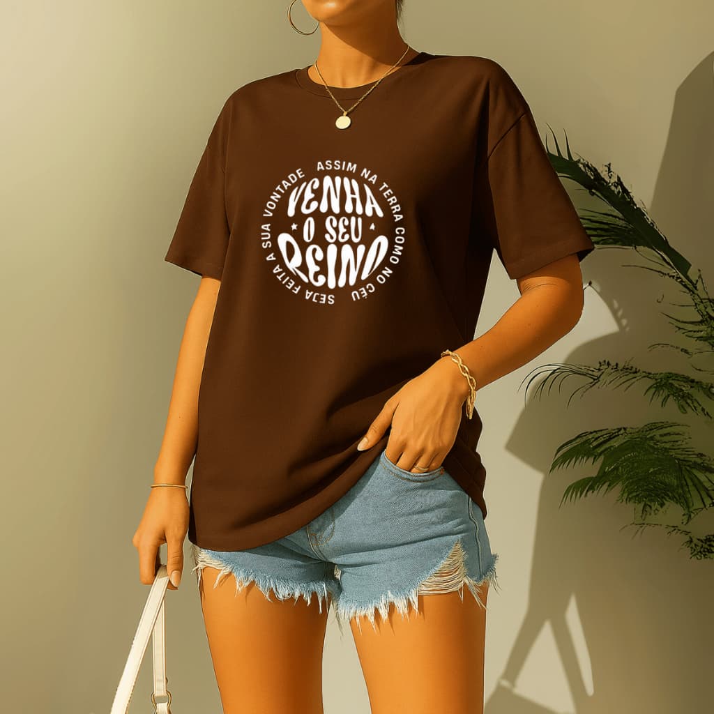 Camiseta Feminina Estilosa Confortável Cristã Estampada Venha Teu Reino