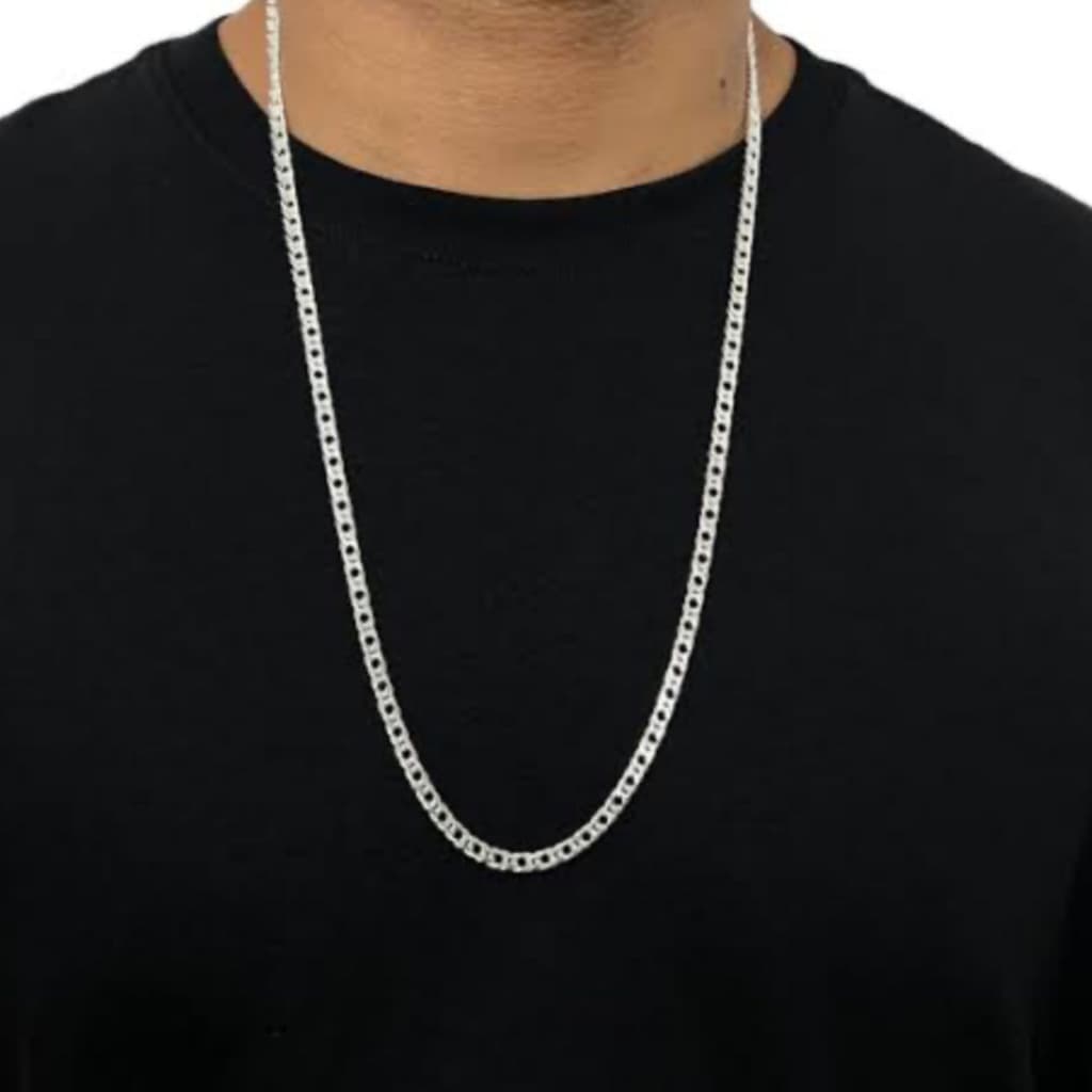 Corrente Masculina Prata Mista Elo Duplo 4mm 70cm Unissex Estilo