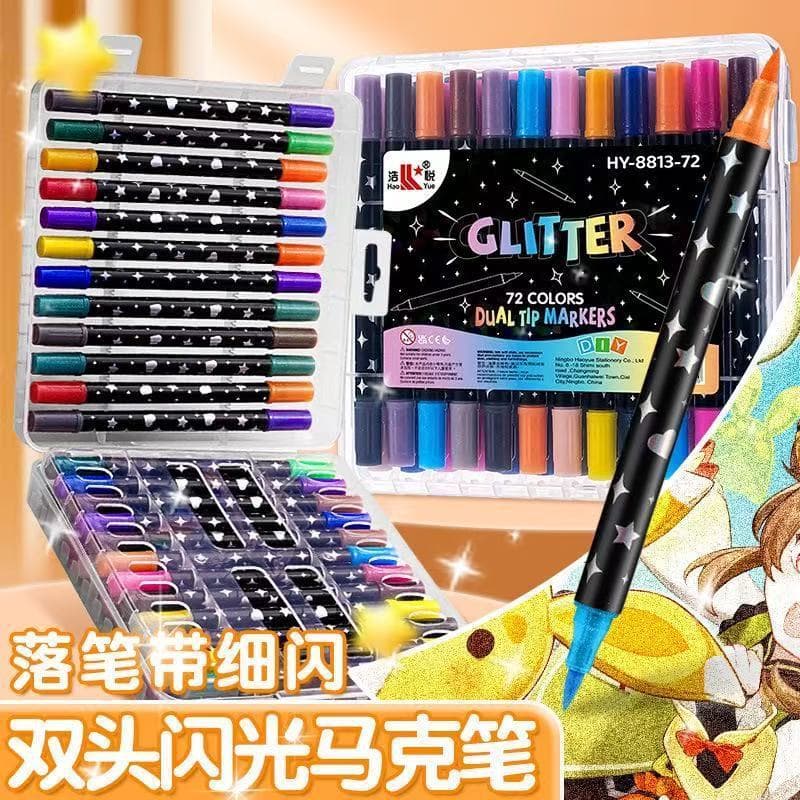 Kit de 12/24/36/48 Caneta Macador Glitter de Ponta cabeça tinta de brilho marcadores aquareláveis