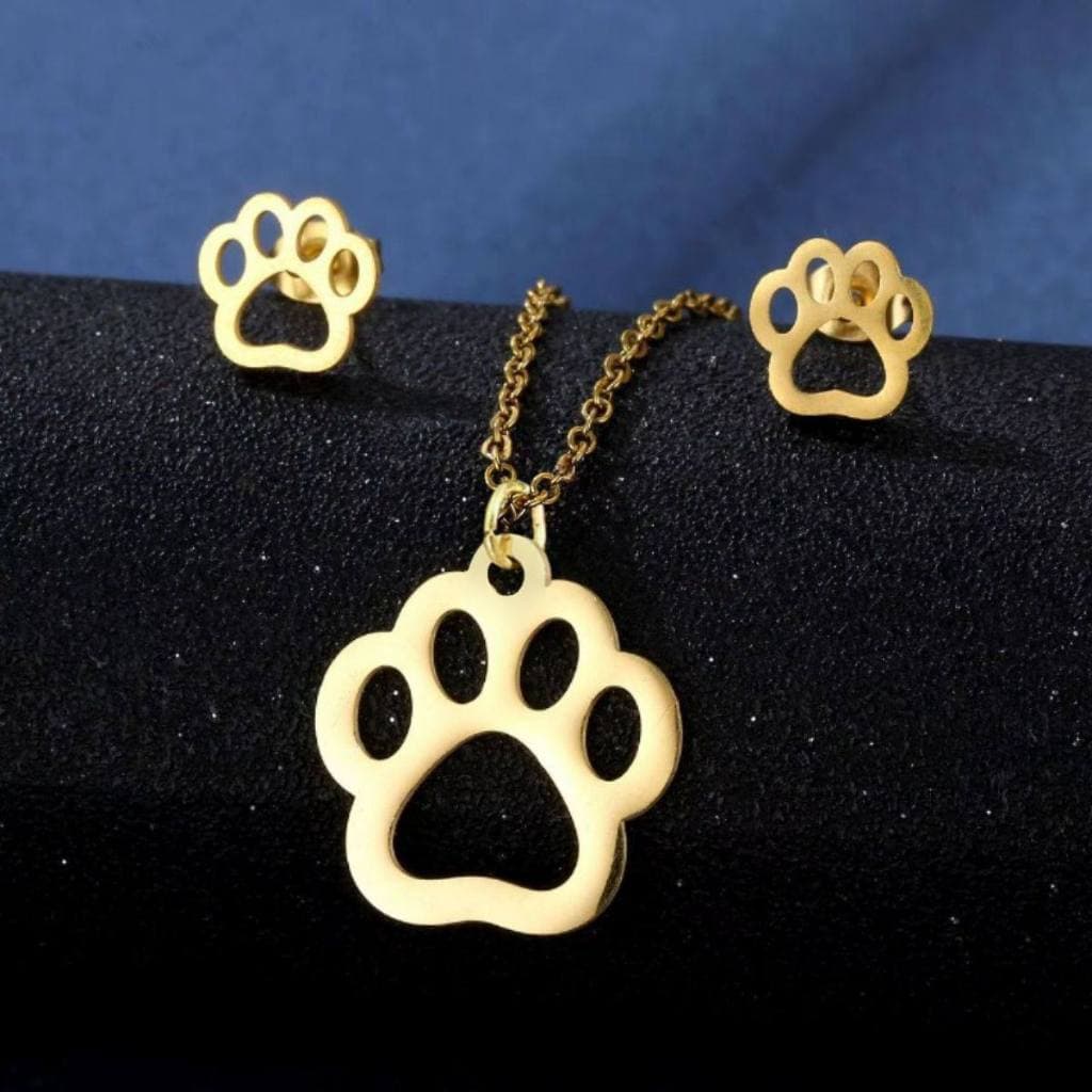 Colar e Brinco Pata Cachorro Gato - Patinha animais - AÇO INOX não enferruja!! Colar feminino ouro prata inoxidável