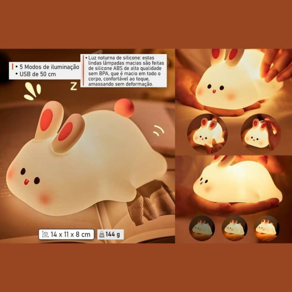Luminária de Coelhinho - Branca  de Mesa Bivolt - Sortida Luminárias LED com Controle Remoto