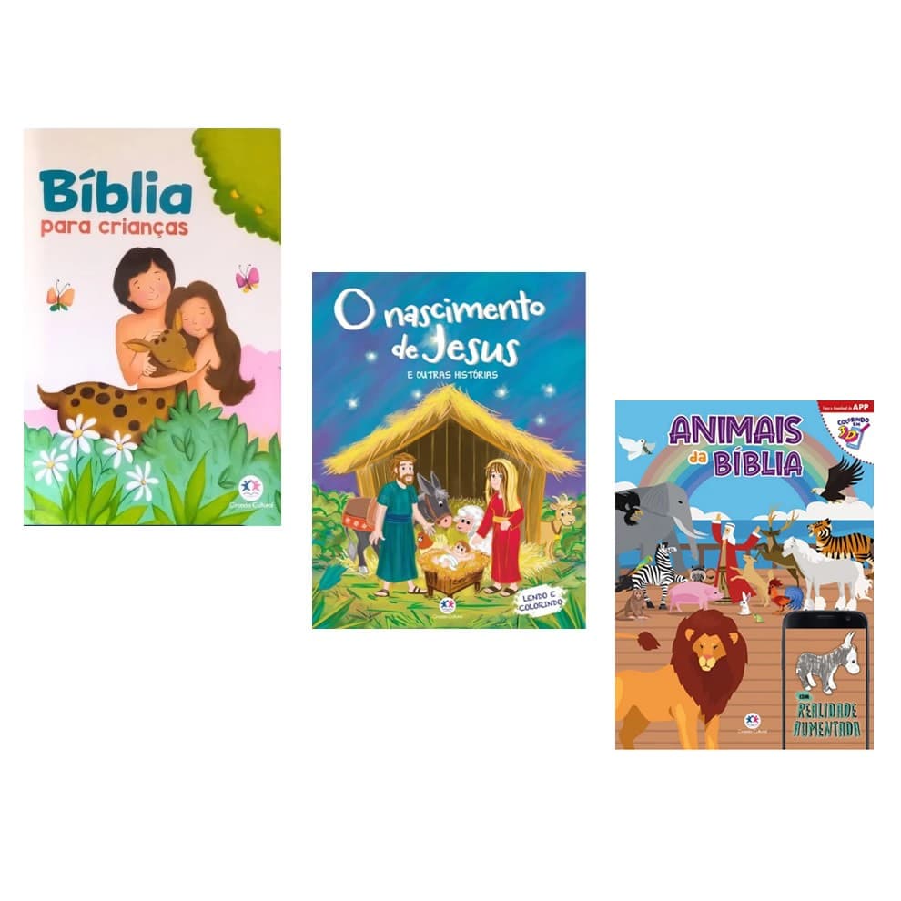 Kit Infantil Bíblia para Crianças mais Desenhos para Colorir Animais da Bíblia e o Nascimento de Jesus