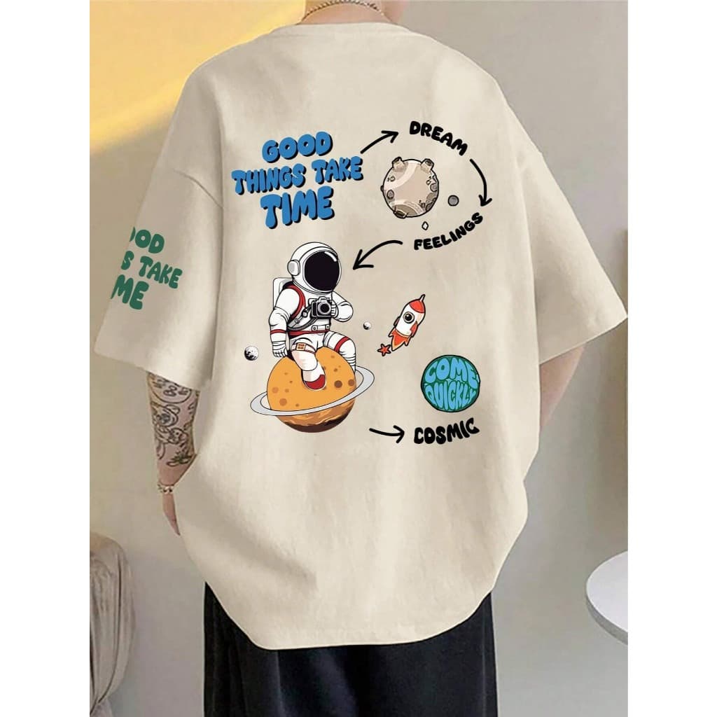 Camiseta Masculina Algodão Premium Adulto Plus Size Infantil Astronauta Cartoon Streetwear Over Moda