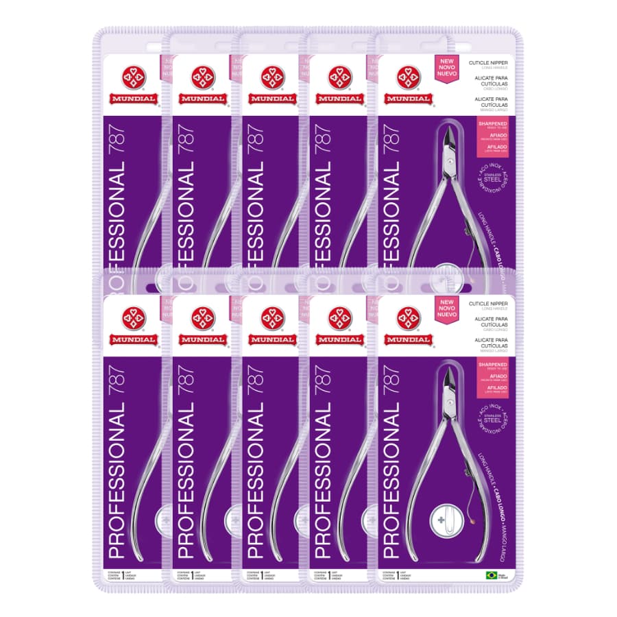 KIT 10 ALICATE CUTICULA 787 CABO LONGO PROFESSIONAL INOX MUNDIAL