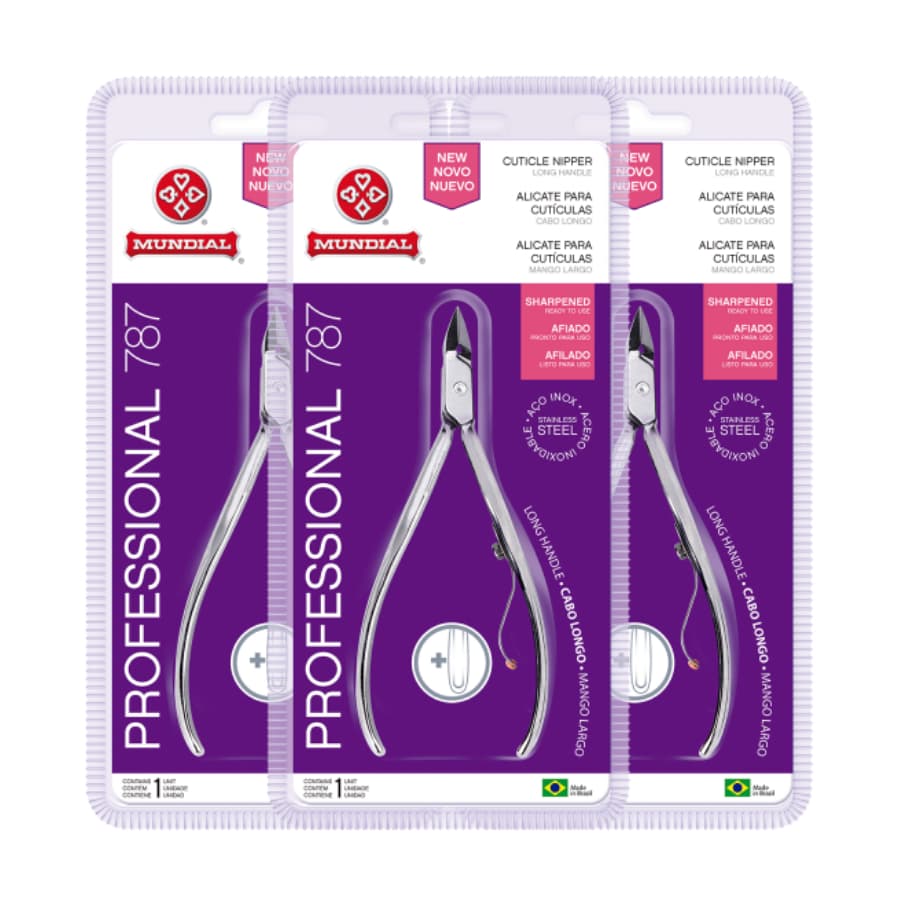 KIT 3 ALICATE CUTICULA 787 CABO LONGO PROFESSIONAL INOX MUNDIAL