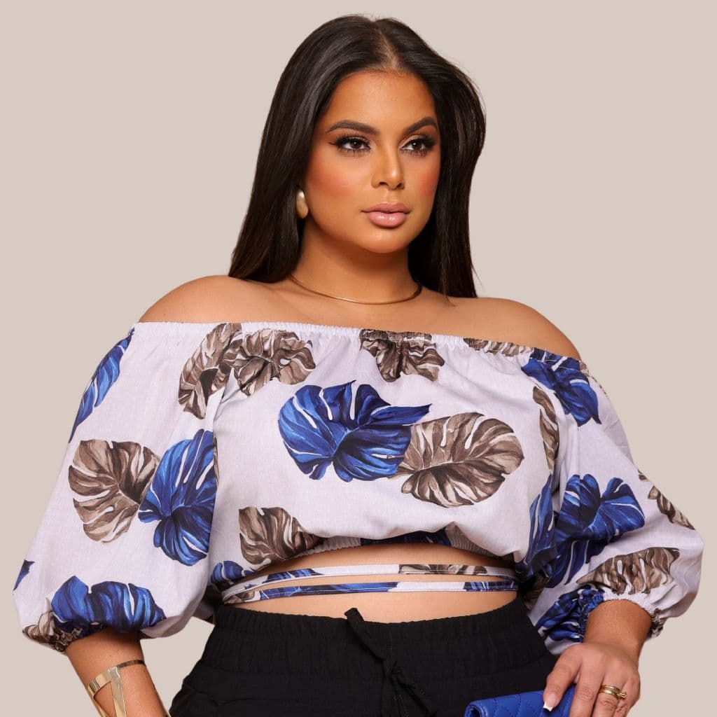 Plus Size Top Blusa Cropped Soltinho Verão Moda Maior Amarração Transpassado 50/52 GG