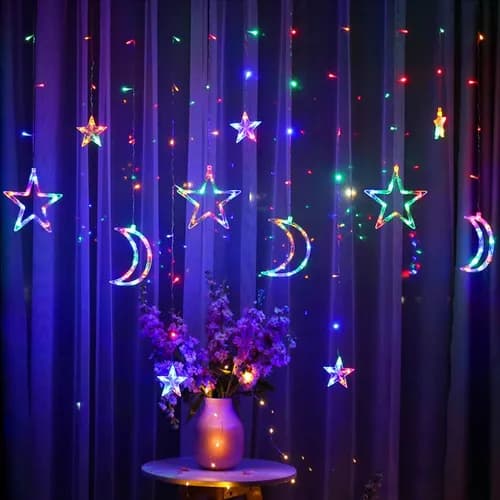 Cortina LED Natalina 220V com Estrelas e Luas – 12 Fitas – Luz Colorida – Altomex AL-5959 - Dragão