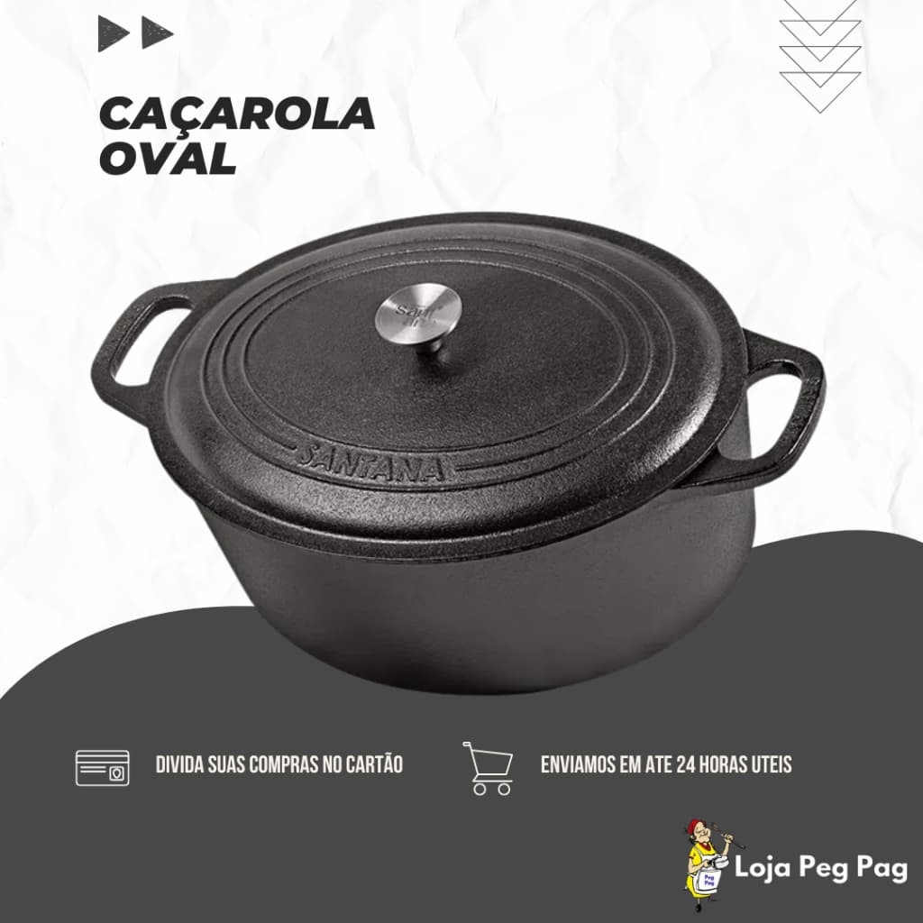 Caçarola Oval Ferro  c/ tampa de ferro e 2 alças, próprias