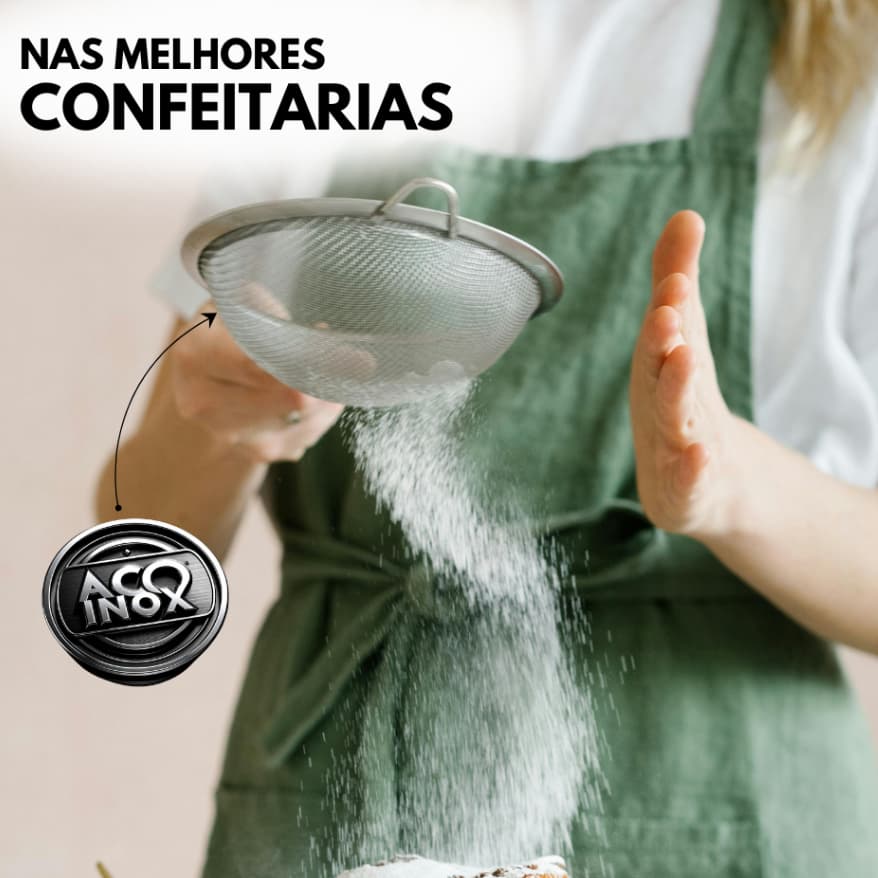 Kit 3 Peneira Coador Manual Em Aço Inox Original Para Cozinha 12cm 14cm 20cm Confeitaria Cozinha