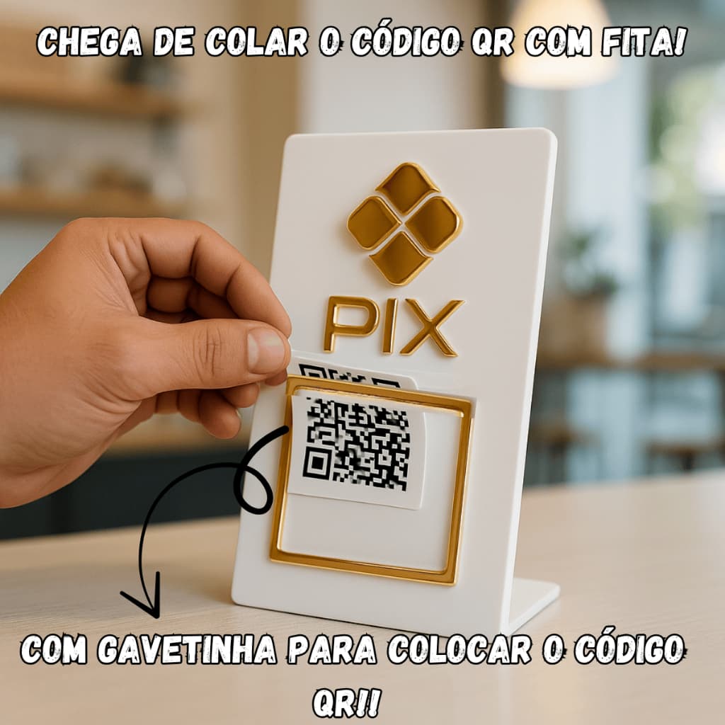 Placa Pix Display Com ENCAIXE QR Code Acrílico Espelhado Mesa Balcão