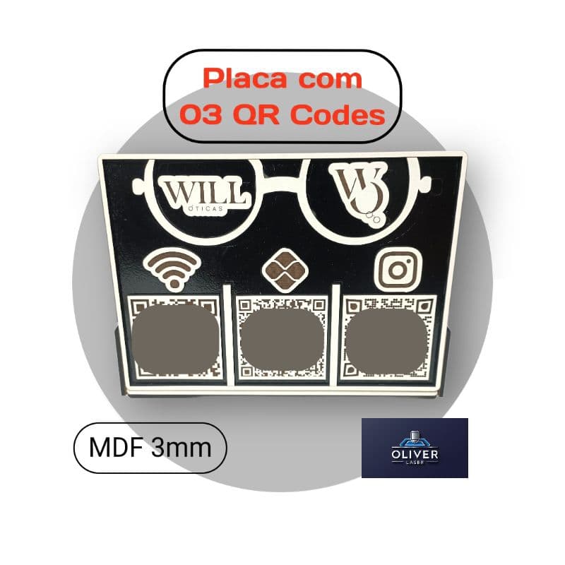 Placa Mdf com 3 Qr Codes acompanha o QR code