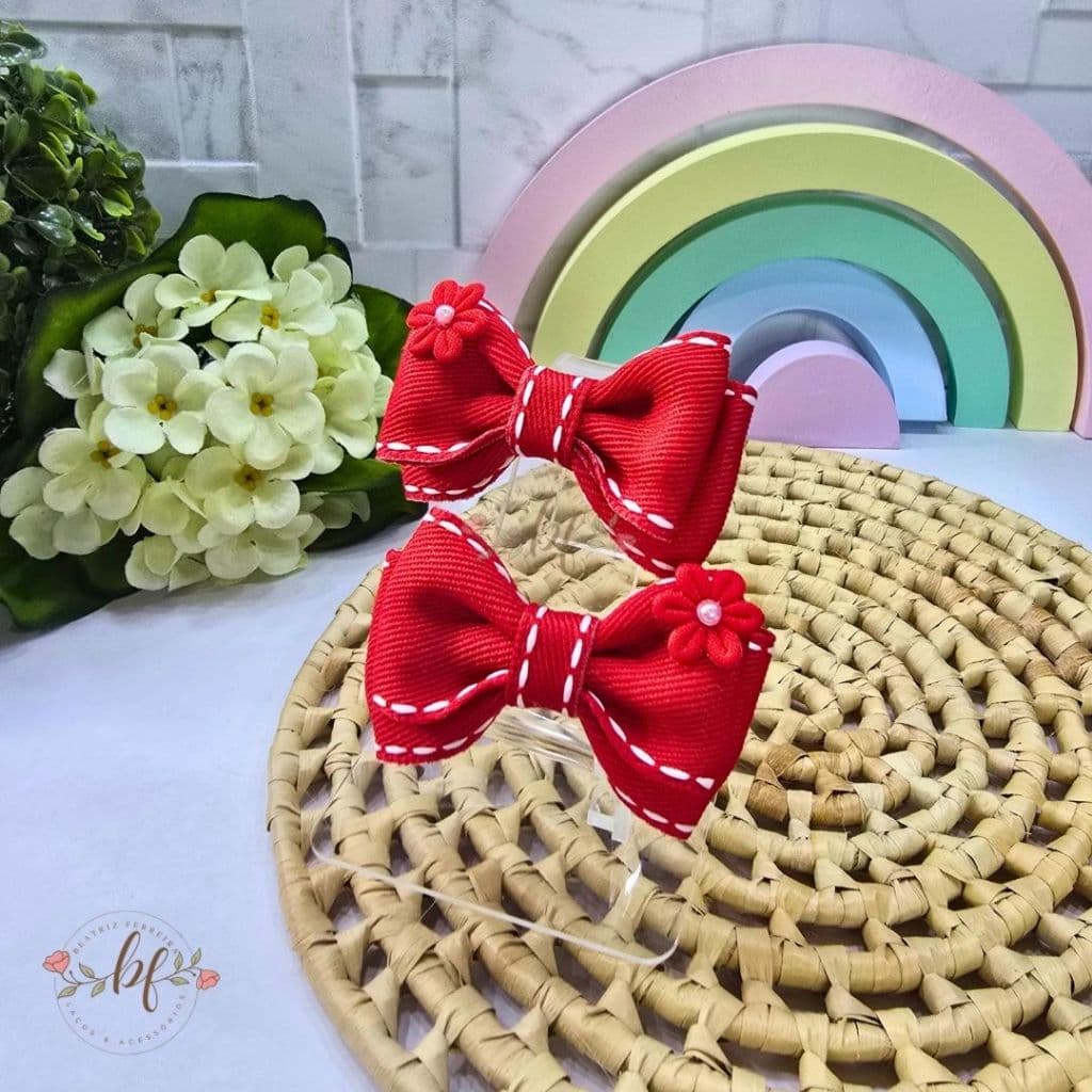Parzinho de Laços Hair Clip - Laços no Bico de Pato, Infantil Menina, Laço na Presilha pespontado