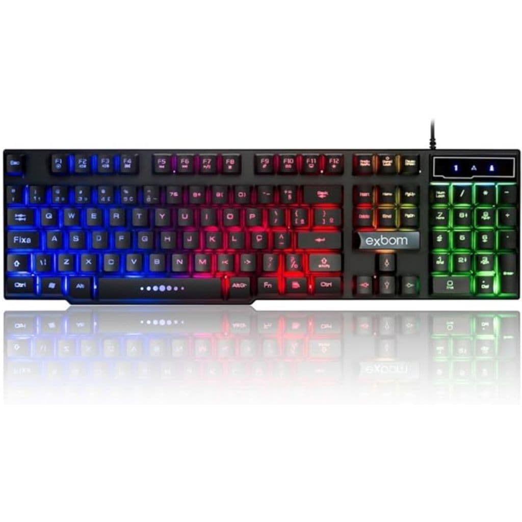 Teclado Gamer Semimecânico Ergonômico Led RGB Cabo 150cm