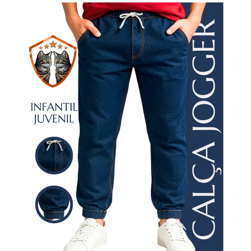Calça Jogger Jeans Infantil Juvenil Masculina Menino Confortável Moderna Escola Festa Dia a Dia Tm 4 6 8 10 12 14 16