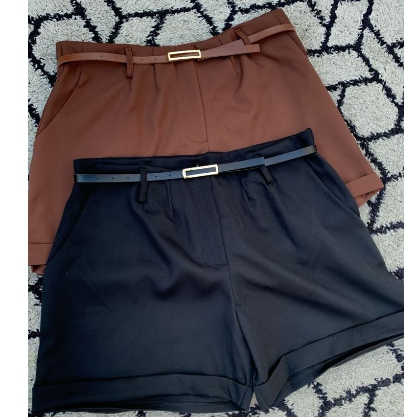 Shorts Feminino Plus Size Alfaiataria Premium Com Cinto Fivela Dourada Elegante De Brinde Oferta Bermuda Plus Size verão