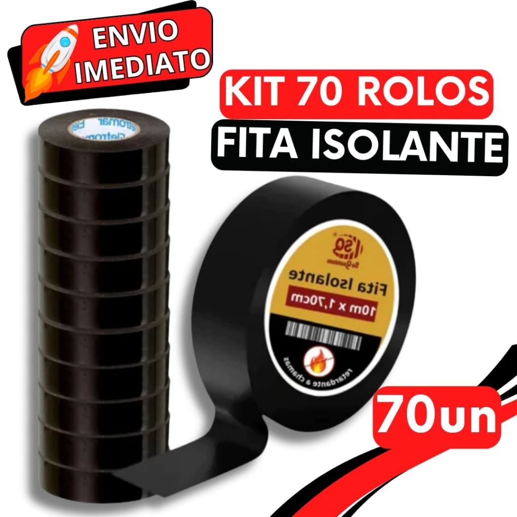 KIT Jogo 70 Fitas Isolante Térmica Antichama PVC Para Eletricista Fios Cabos Elétricos Uso Geral Domestico e Industrial