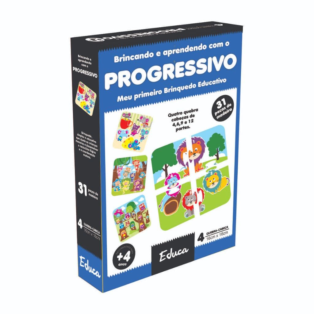Progressivo Quebra Cabeça Madeira 4 A 12 Peças Educativo Pedagógico Infantil