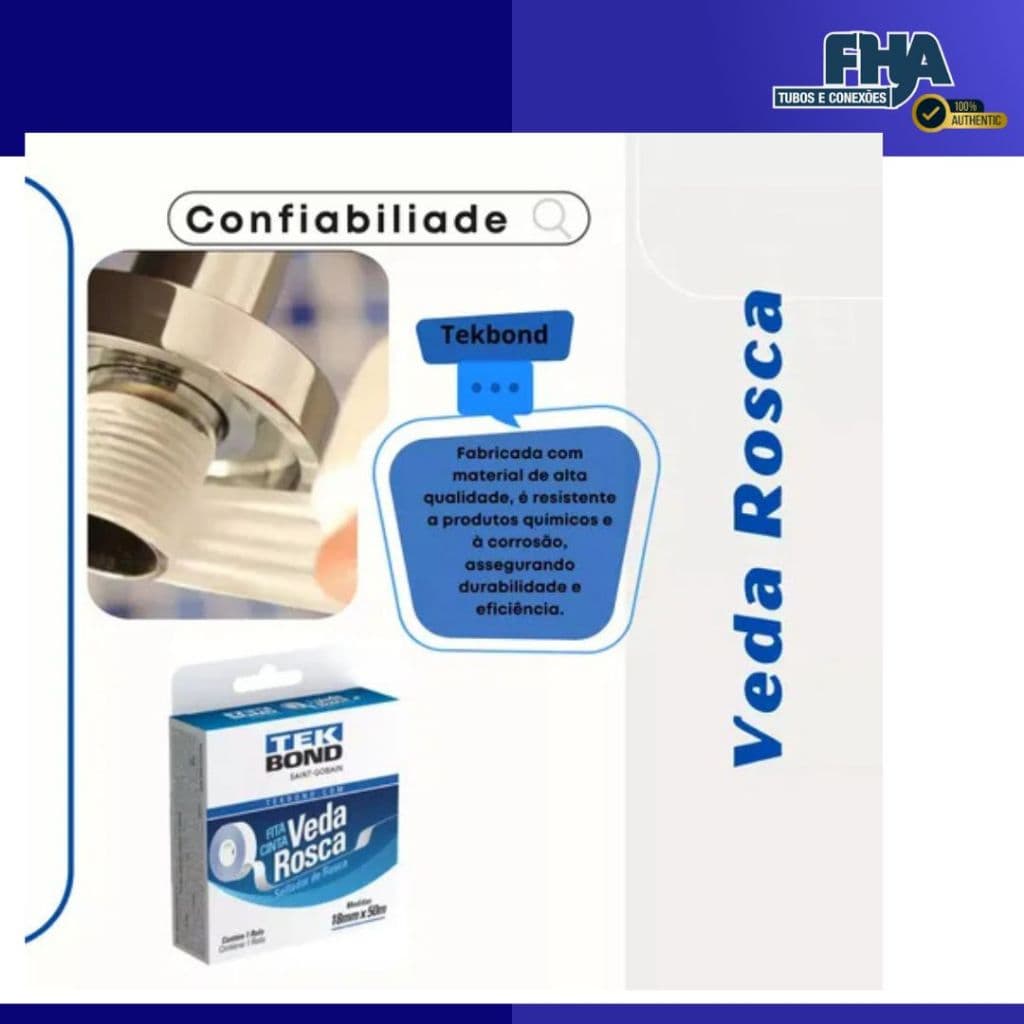 Fita Cinta Veda Rosca Multiuso 18mmx10m -18mmX25m - 18mmx50m TEK BOND 10 UNIDADES