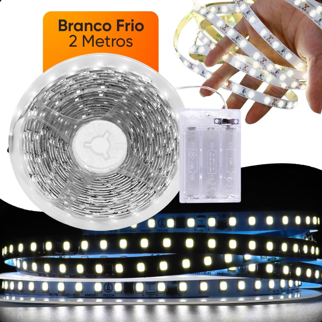 Fio Fita Led Adesiva Iluminação Rgb Luz 2 Metros 120 Leds A Pilha Decoração Iluminação Quarto Cordão