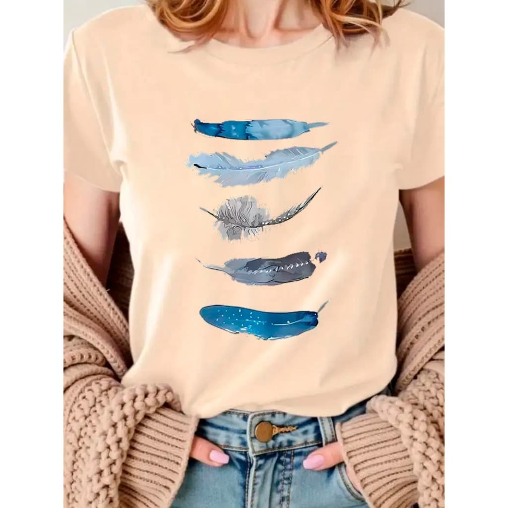 Camiseta Feminina Casual Com Estampa 5 Penas