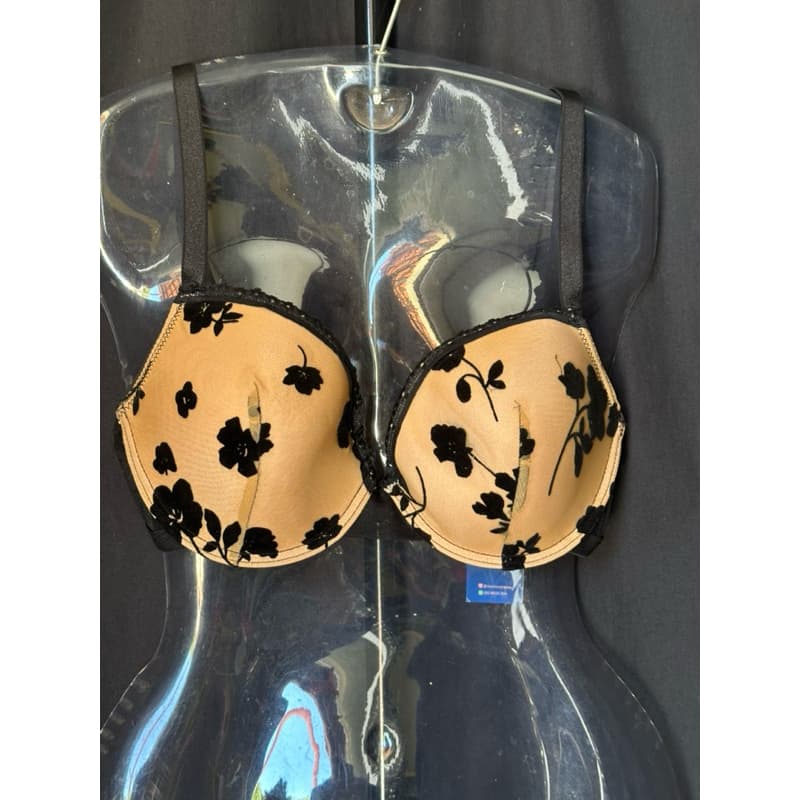 Sutiã MV preto Nude estampado flores plussize trabalhado com renda