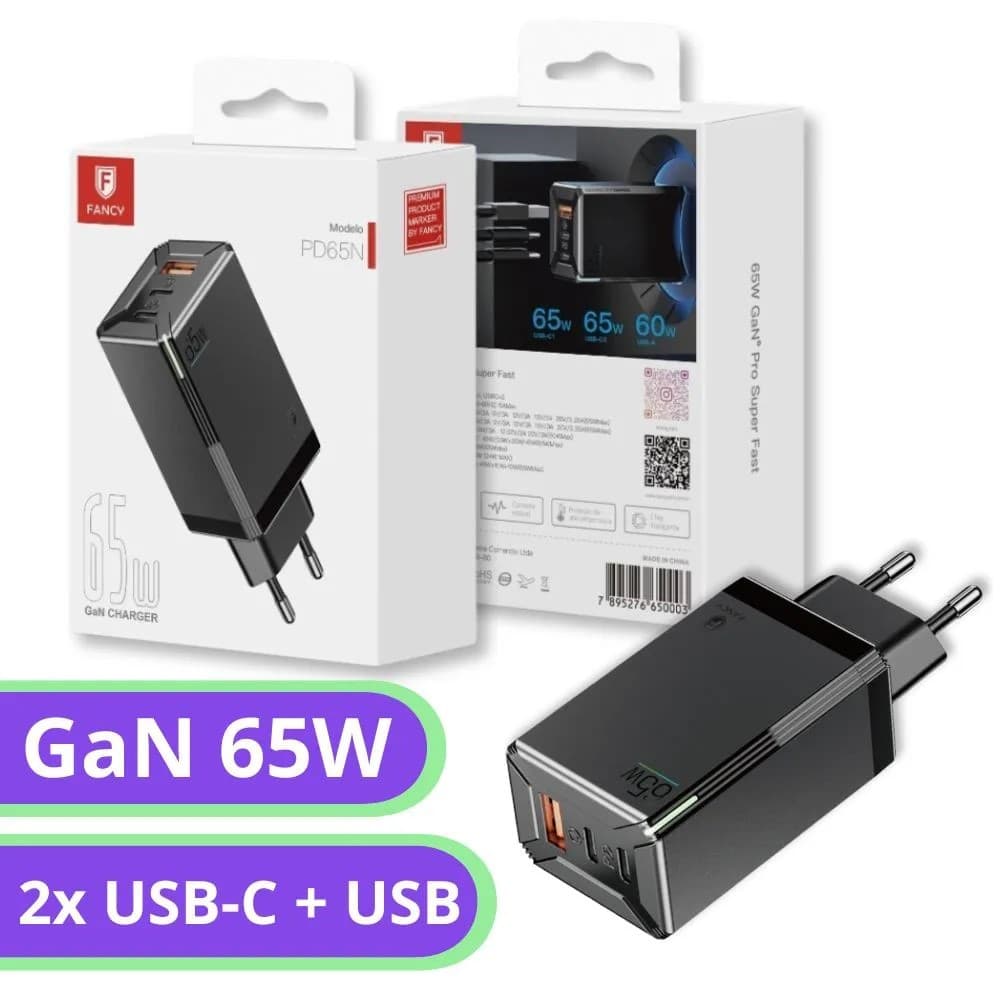 PD65N - FONTE CARREGADOR FANCY 65W TURBO COMPATIVEL COM MACBOOK