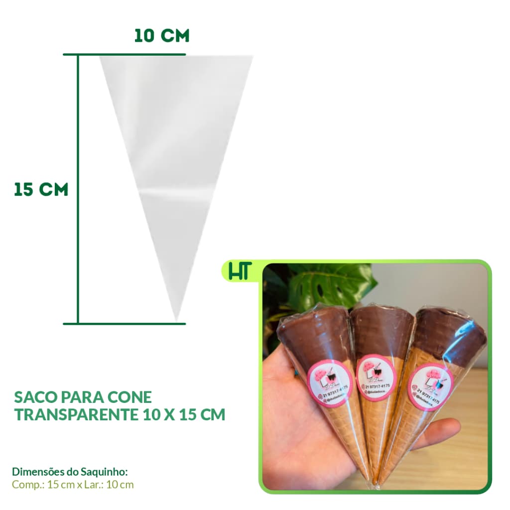 Saco para Cone Incolor 10 cm x 15 cm - Saquinho para Cone e Lembrancinhas