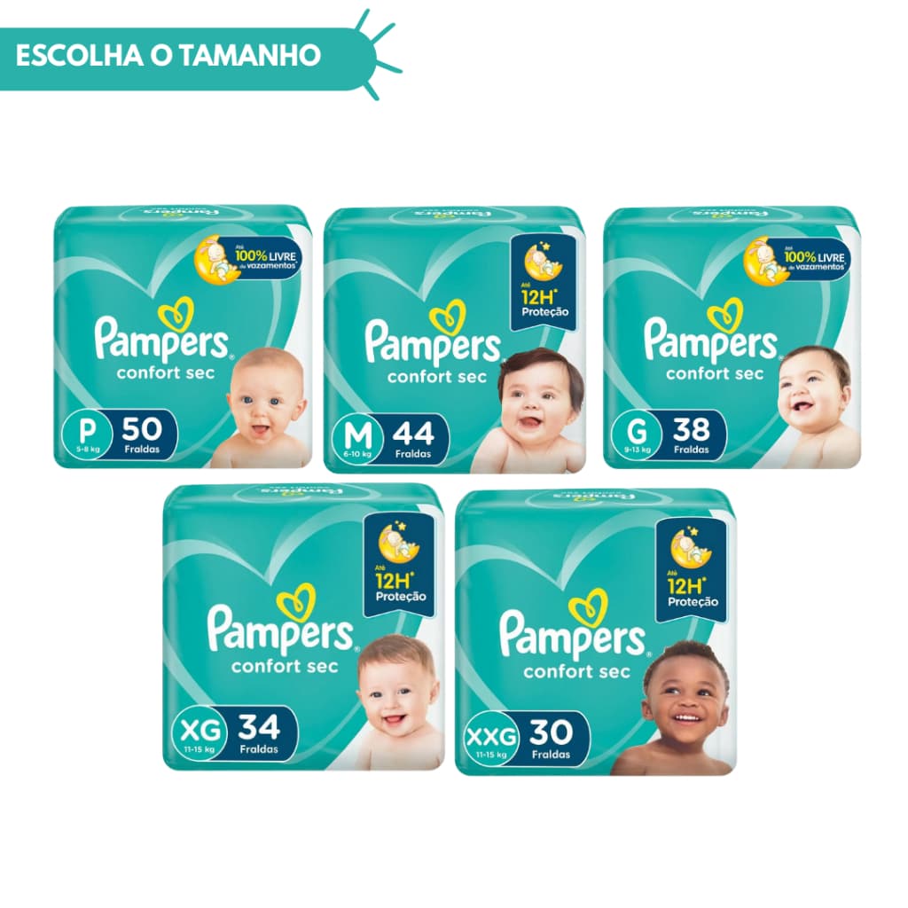 Fralda Pampers Confort Sec Pacote Mega - Máxima Absorção - Escolha o Tamanho