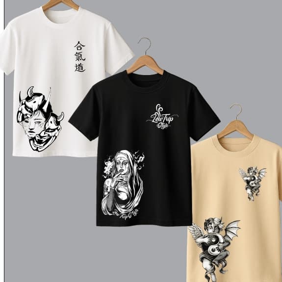 KIT 3 Camiseta Feminina Blusinha Algodão PlusSize Carranca La Freira Anjo Bem Mau Streetwear Premium