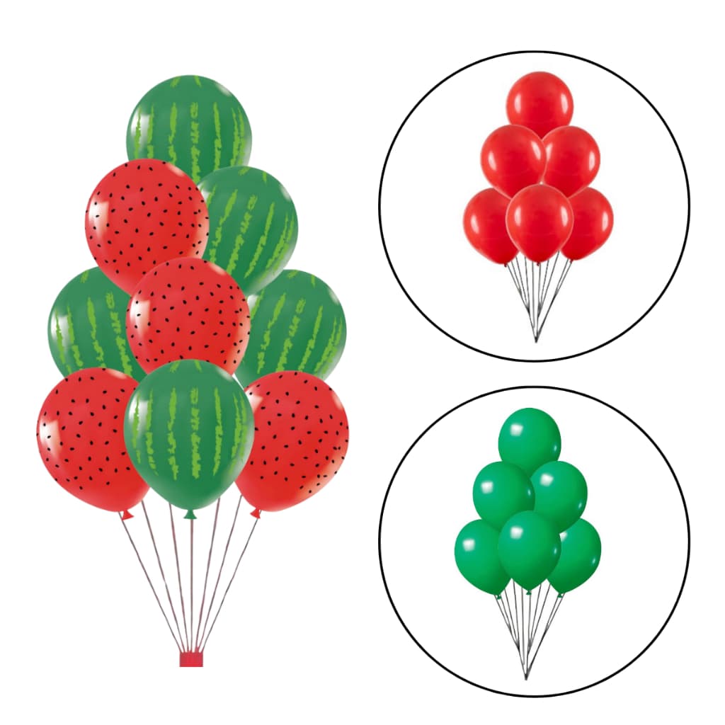 Kit 25 Balões Bexiga Melancia + 10 Balões Liso Vermelho + 10 Balões Liso Verde Festa Aniversário Top