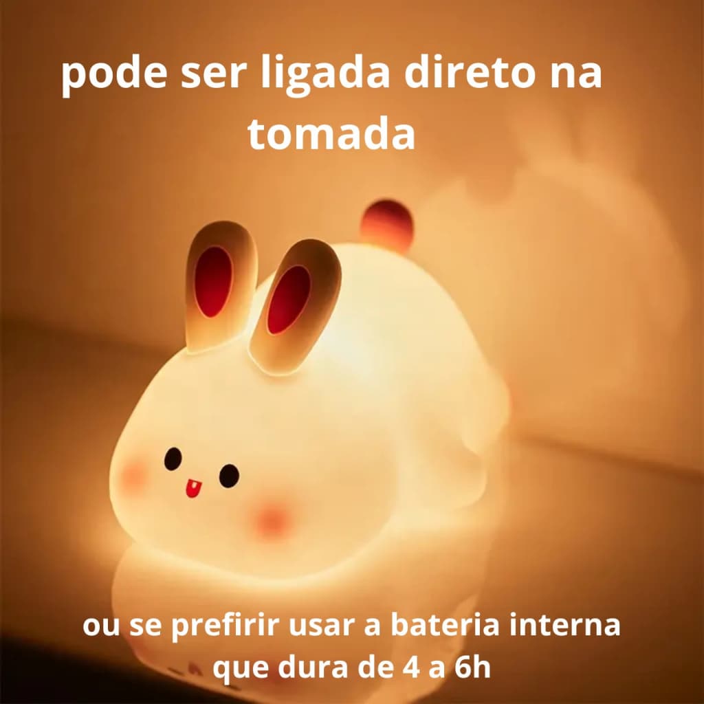 Luminária Abajur Coelho Coelhinho Cores Multicoloridas Led Sem Fio Portátil Cabo USB