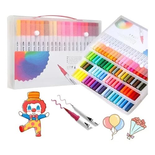 Caneta 24/36/48/60/80/100/120 Cores Brush Lettering e Dupla Ponta Pen Canetinha Colorir Desenho