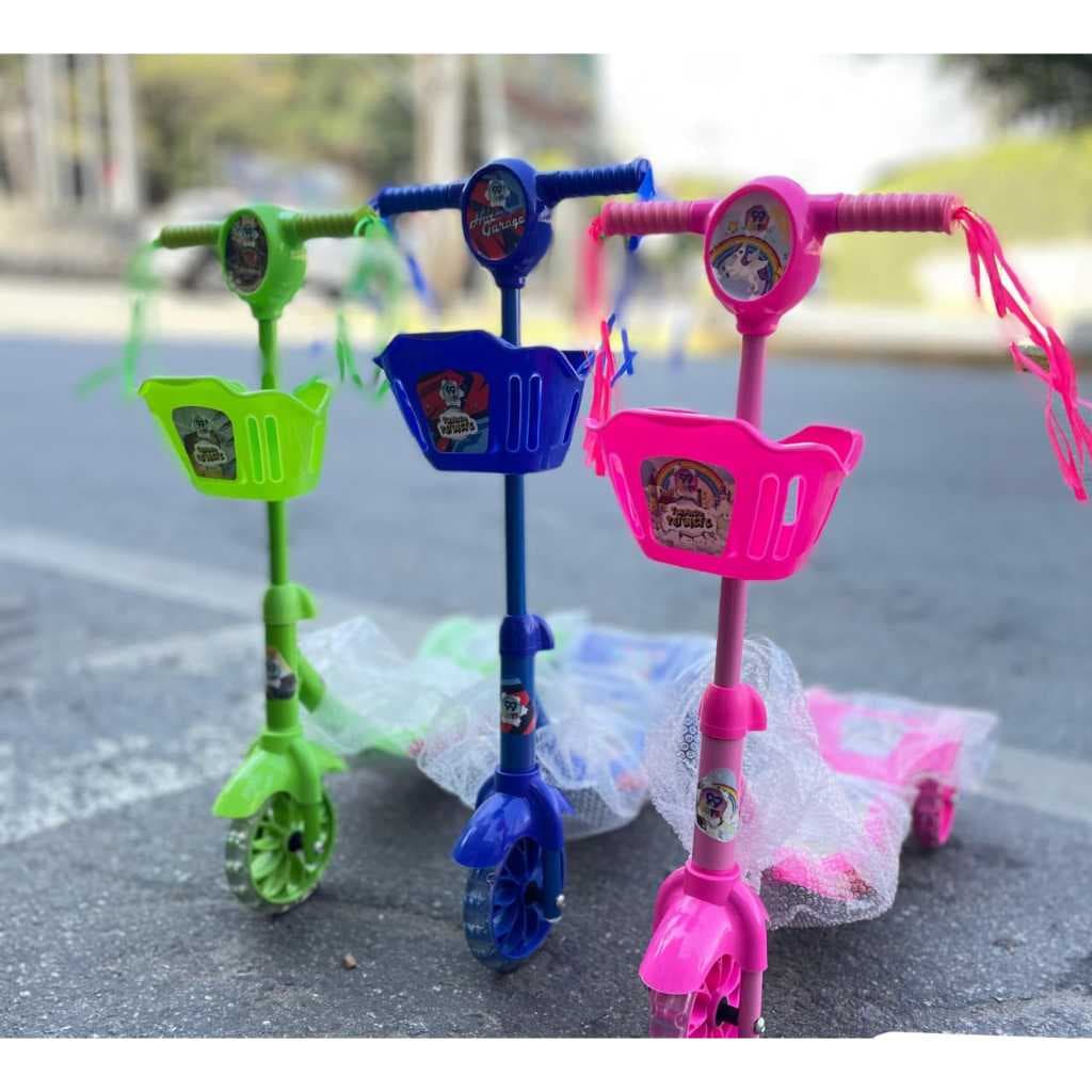 Patinete Infantil 3 Rodas Divertido Com Luz Led Cesto Musica Regulável