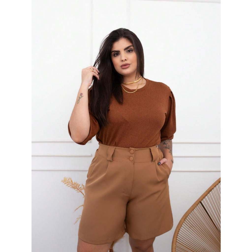 Bermuda Feminina Shorts Plus Size Alfaiataria Despojado Botão Ziper Bolso Estiloso Social Ocasional Tendência G1 G2 G3