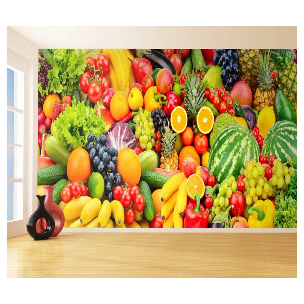 Adesivo de parede Frutas verduras legumes horti fruti mercado feira papel de parede painel AL 417