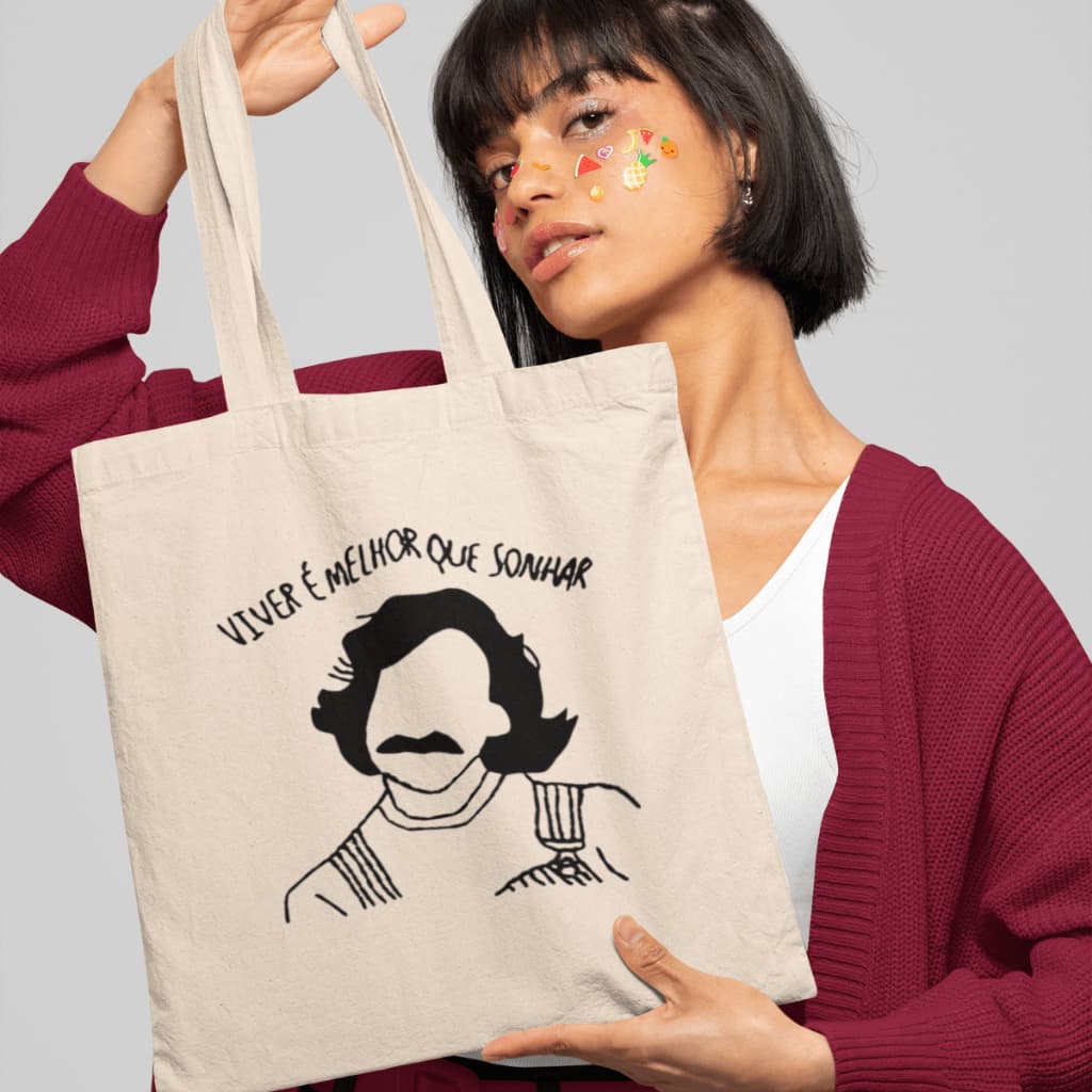 Ecobag Estampada Frase Belchior Sacola Ecológica Casual Em Algodão Cru