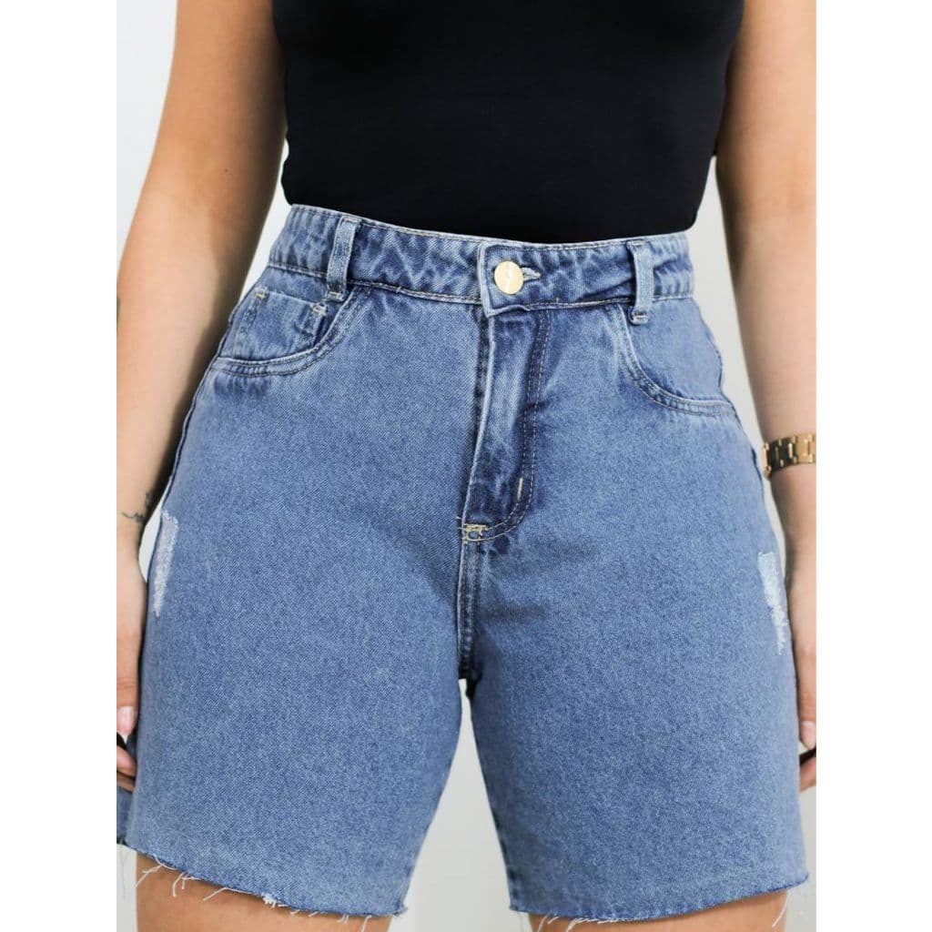 Shorts Jeans Feminino Barra Desfiada