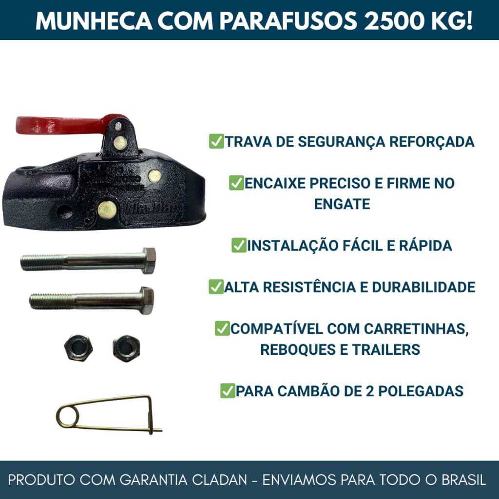 Munheca p/ Carretinha 2.500kg com Parafusos – Trava Segura, Alta Resistência e Garantia