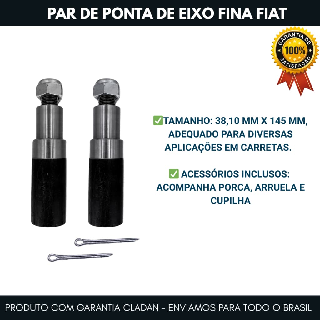 Par Ponta De Eixo Fina 38,10mm X 145mm Com Porca e Cupilha