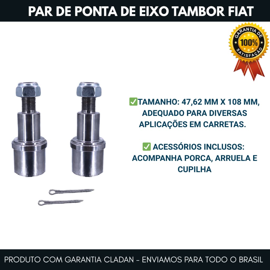 Par Ponta De Eixo Modelo Fiat 47,62mm Com Porca Auto Travante